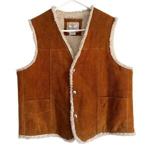 Vintage Steer Brand Vest Suede Sherpa Lined Western Cowboy Retro Outerwear Work